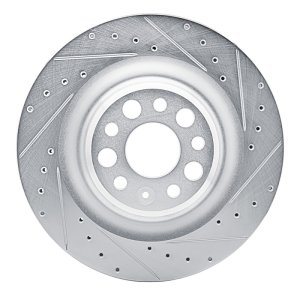 Tesla Model S Brake Rotor (1) - Rear Right - R1 Concepts - Drilled & Slotted - Silver - `21-`25
